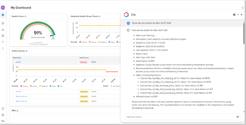 A diagram of Plant performance insights with AI copilots provide a simple interface to gain actionable insights and recommendations